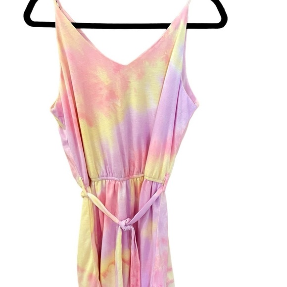 She + Sky Pants - Sea + Sky Tied Dyed Knit Women’s Romper, Size L, Pink & Yellow, Spaghett…